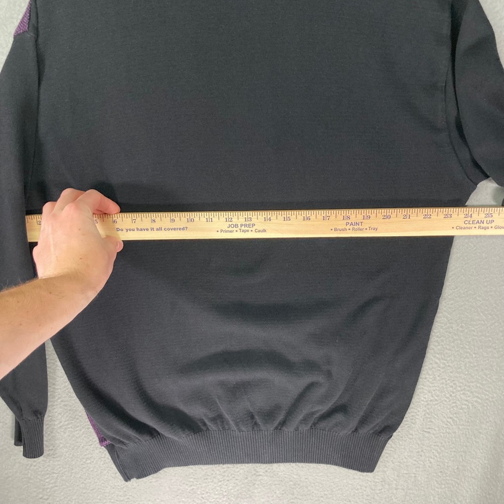 Tosani Canada Mens XL‎ Black Purple Plaid Crew Next Sweater Made in Canada 90s - Picture 6 of 9
